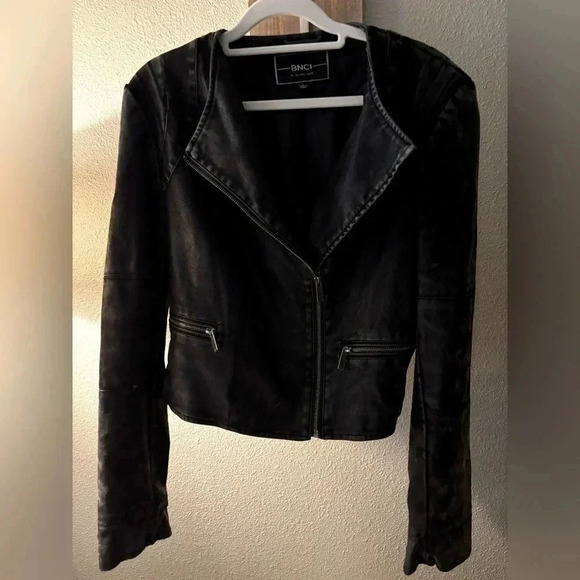 BNCI by Blanc Noir Faux Vegan Washed Leather Jacket L - Picture 1 of 16